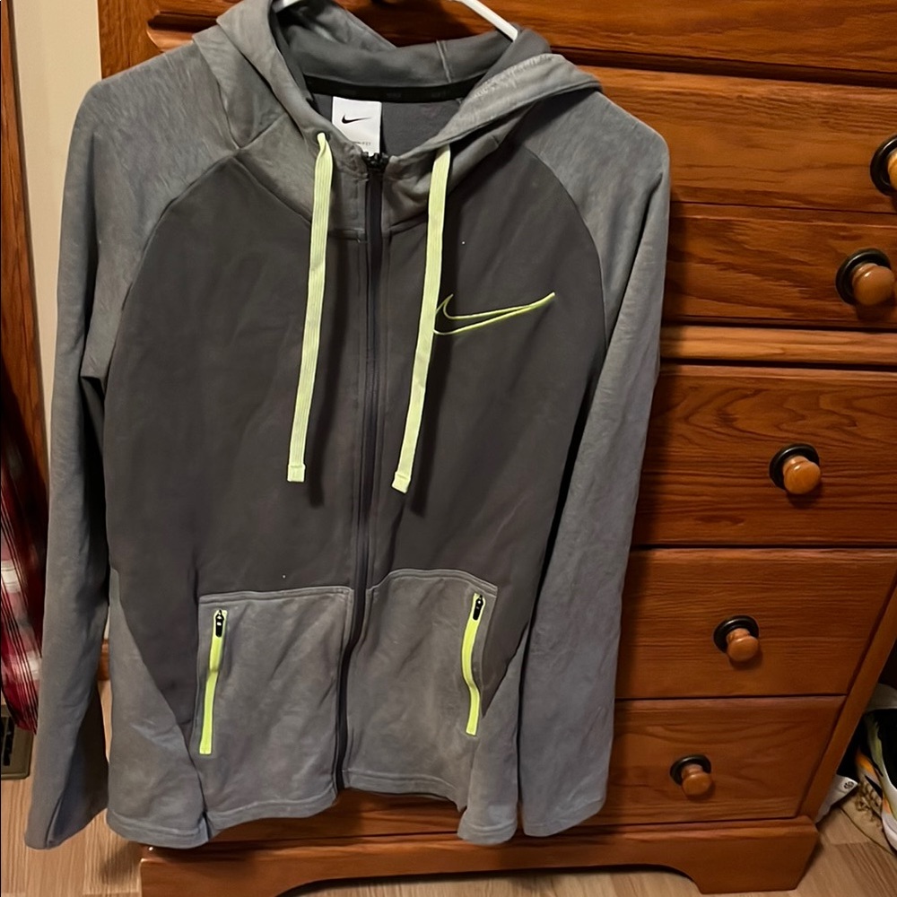 Nike Gray and Neon Green Zip-Up Hoodie